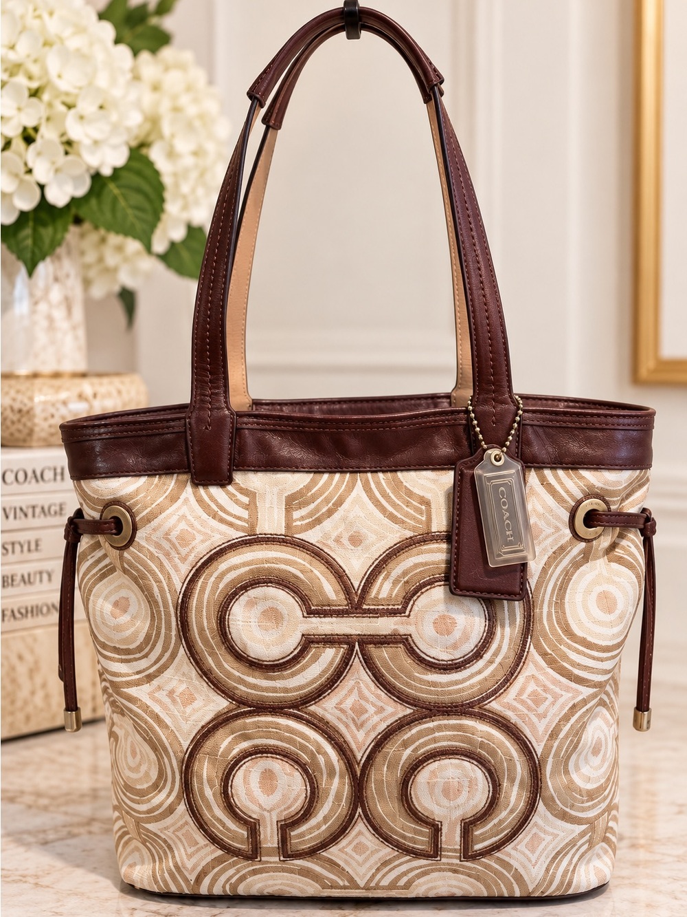Coach Audrey Op Art Swirl Leigh Slim Tote 17044 Y2K